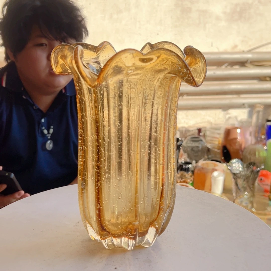 金色气泡高度25琉璃花器摆件微瑕