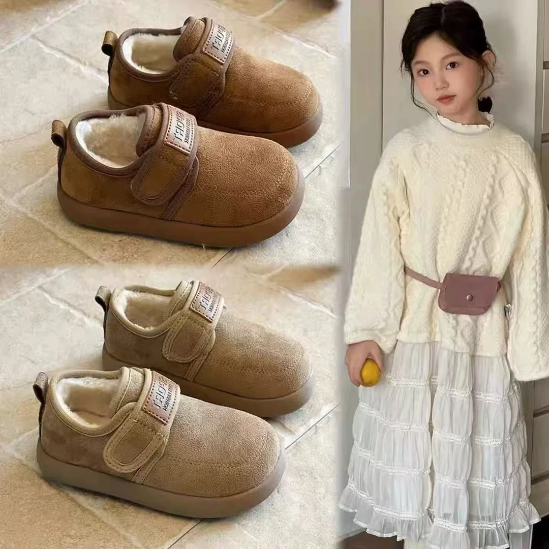 儿童时尚休闲加绒加厚保暖冬季百搭软底防滑女童韩版皮鞋2025新款