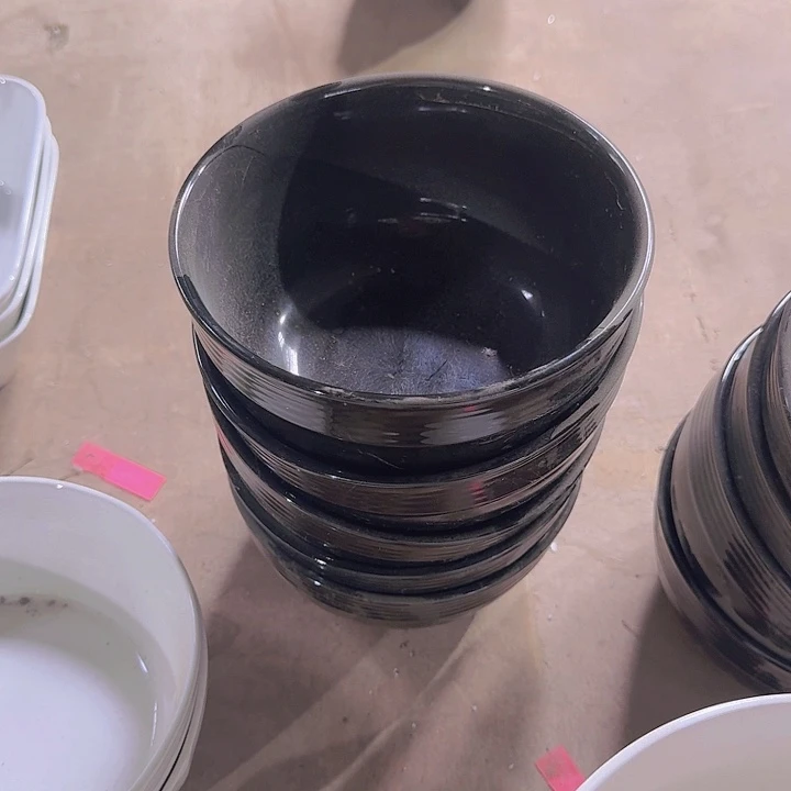 瓷黑色  6 英寸  螺纹碗 4 个