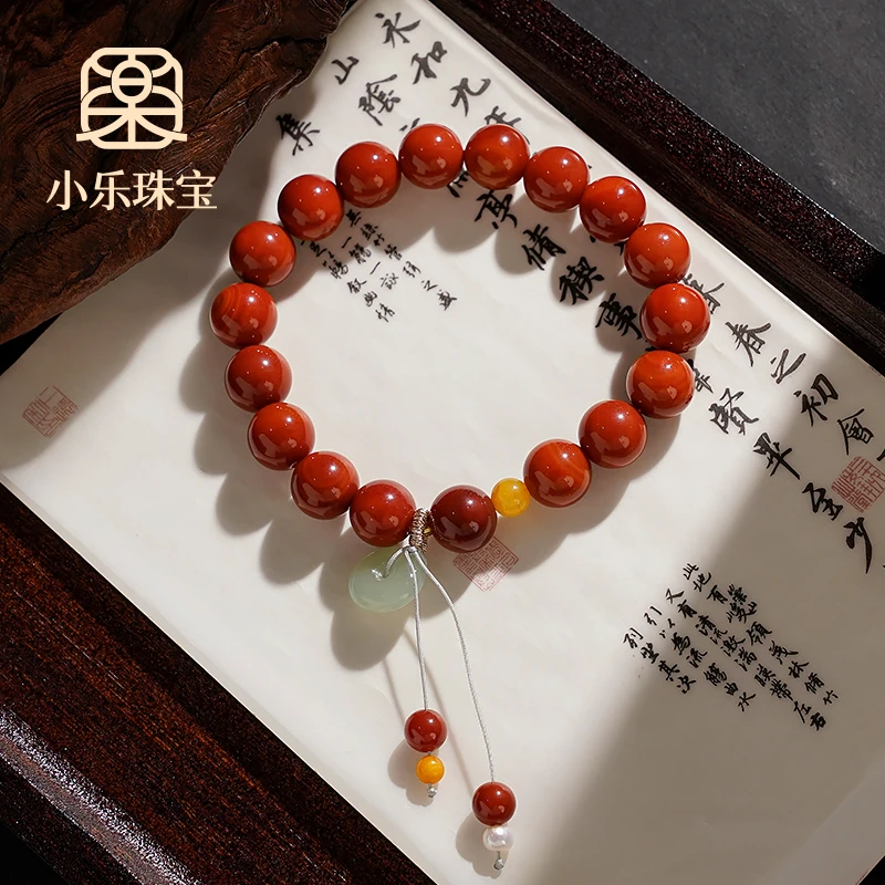 红色天然红玛瑙平安扣蜜蜡珍珠和田玉手串手链多样性发一-8509-1