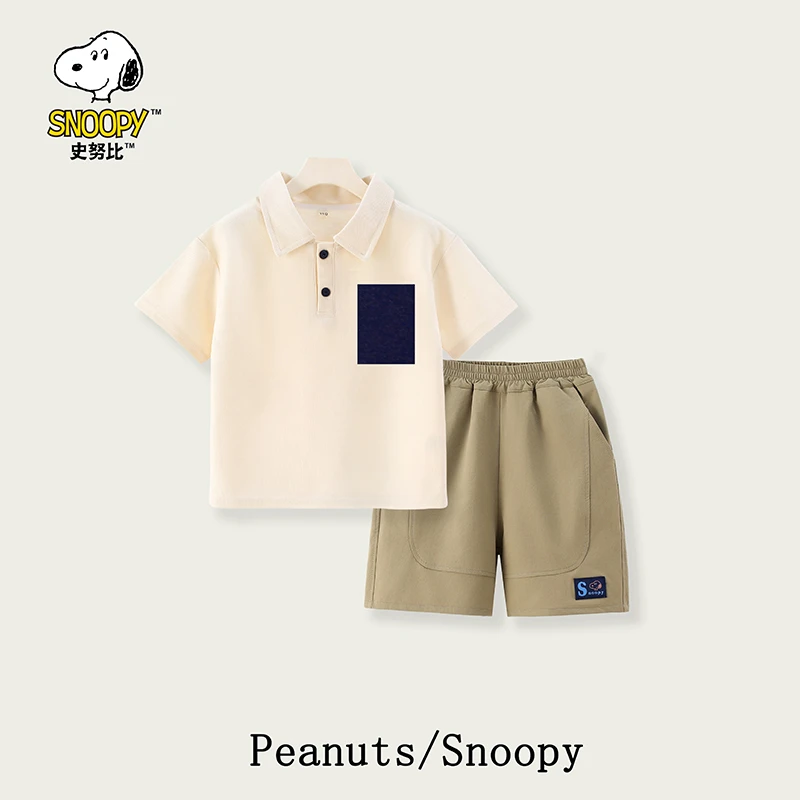史努比夏季夏款中大童儿童休闲时尚POLO衫透气卡通撞色套装