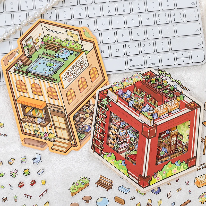 大号纸迹 浮生清欢+贴途驿站翻盖造景贴纸微缩古风造景贴纸