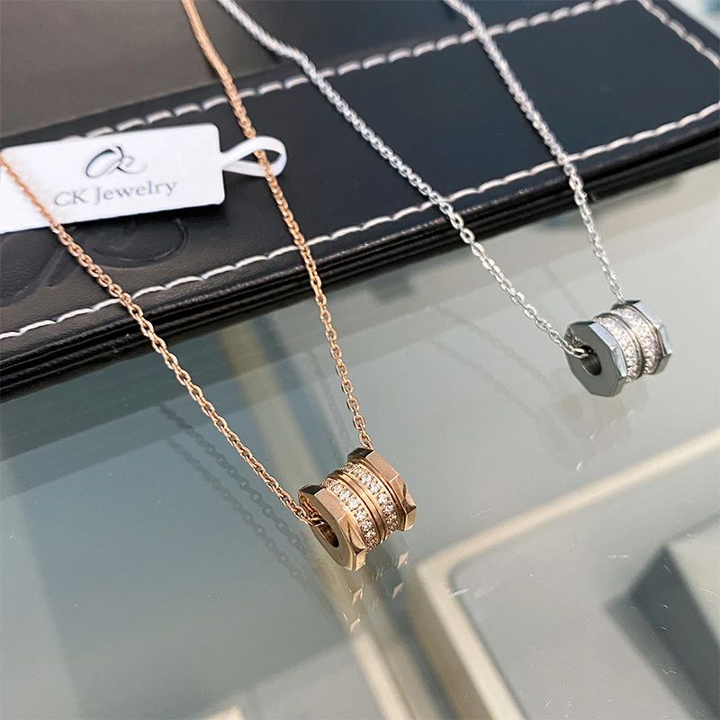 CK 钛钢项链 双排镶钻小蛮腰简约锁骨链八边形百搭时尚高级感项链