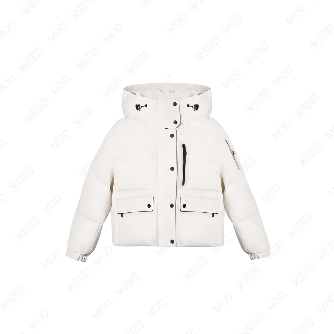 【白色】新款女短款连帽时尚气质保暖羽绒服066
