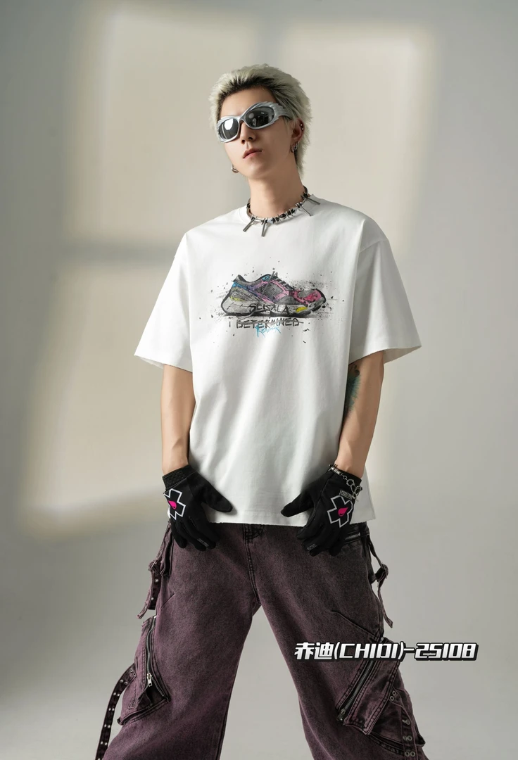 美式短袖常规青年热转印夏季T恤重磅ins高街印花