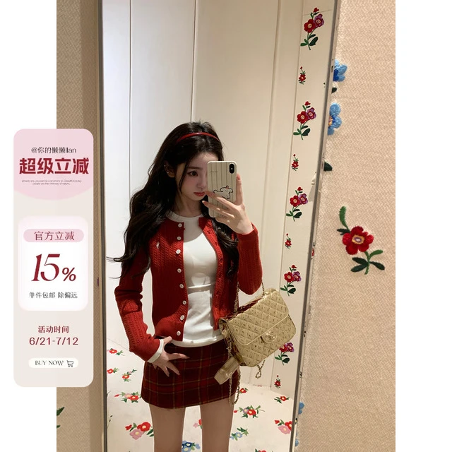 你私服懒懒llan 小双色的款 马家长袖针织衫上衣女