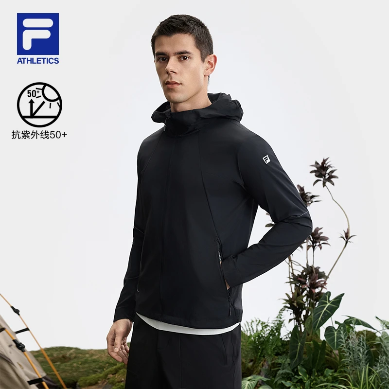 FILA 斐乐官方男士梭织外套2025夏新款户外运动基础防晒连帽上衣