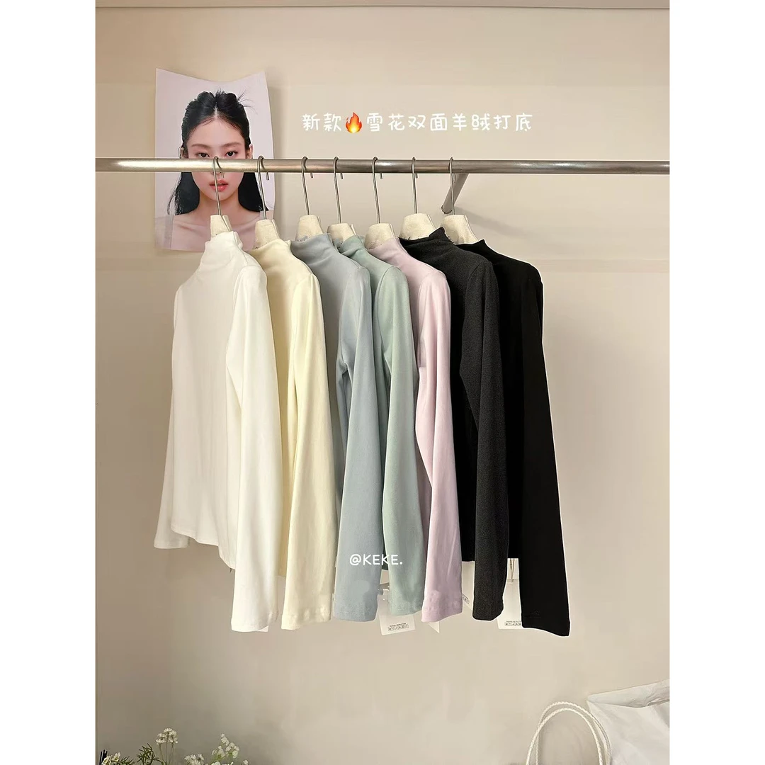 KEKE@A12 磨毛韩系时尚简约高领纯色百搭打底衫 9-29