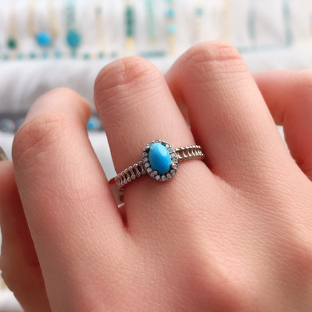 绿松石精品戒圈银S925镶嵌