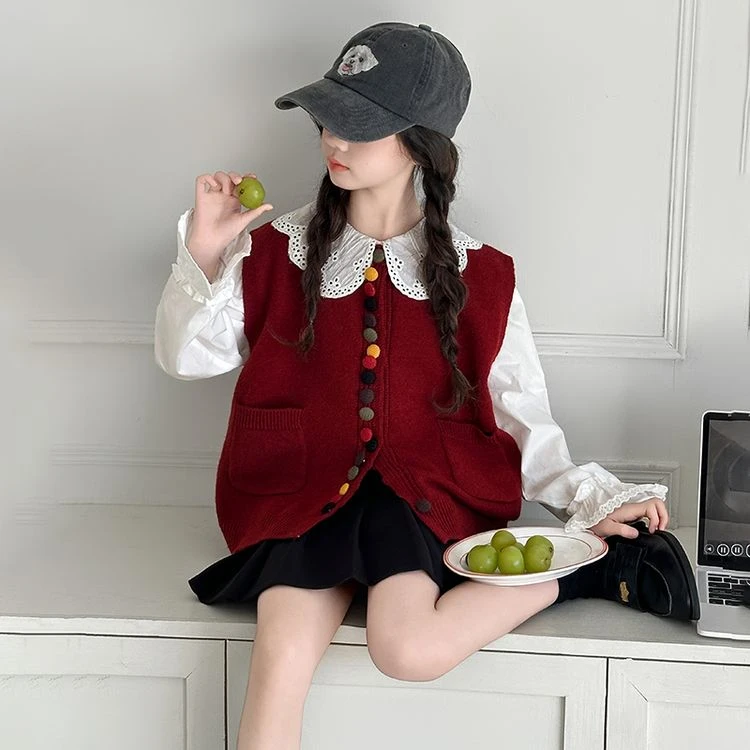 女童毛衣马甲衬衫三件套2025新款儿童春装洋气韩系女大童春季套装