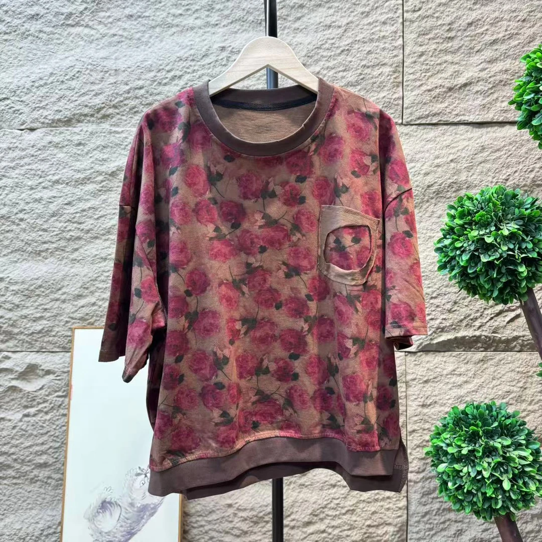 13076新款夏季休闲减龄印花遮肉T恤