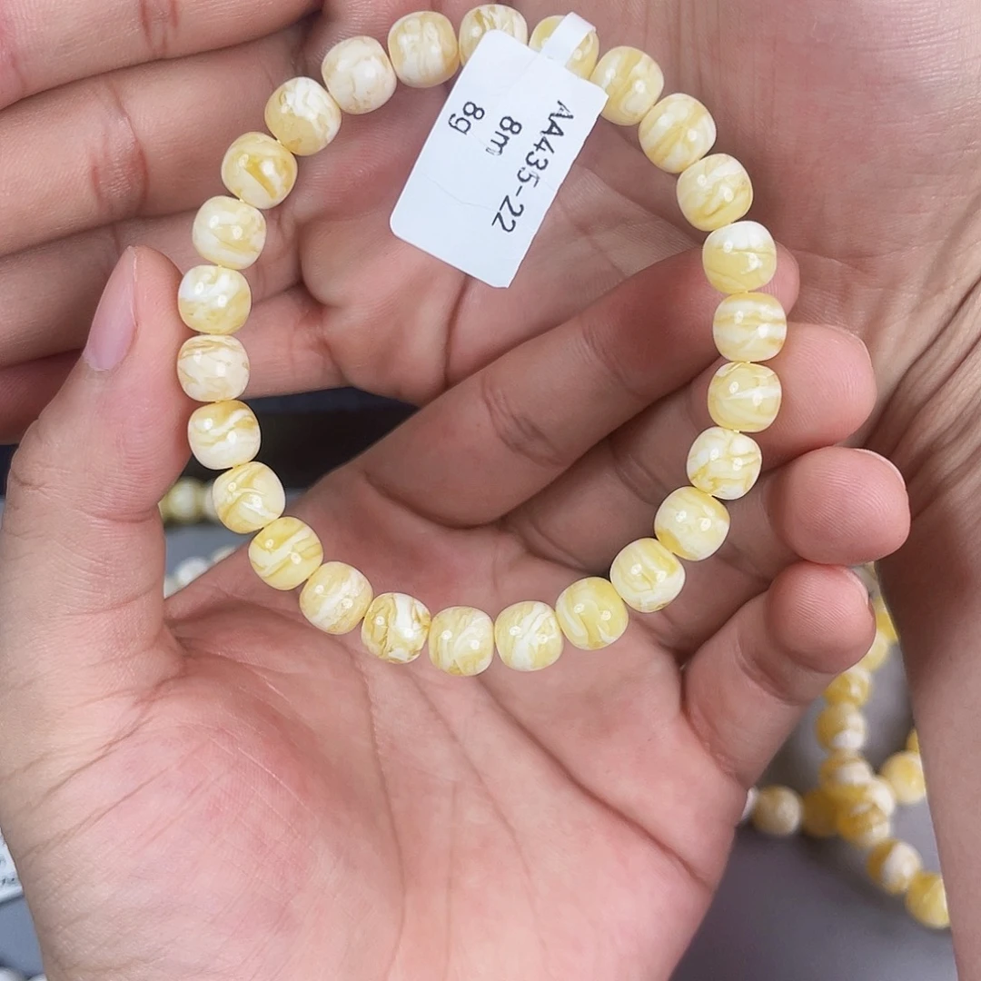 墨***斑琥珀未镶嵌手链AA435-22