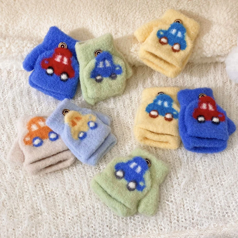 冬季男童小汽车翻盖手套保暖男孩五指套防冻宝宝分指婴儿冬天小孩