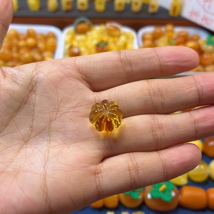 琥珀未镶嵌裸石卡14南瓜珠微瑕漏