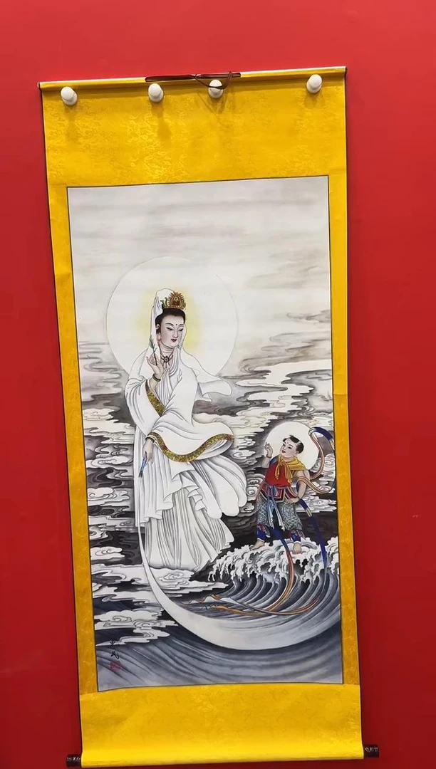2国画装饰挂画卷轴高档锦绫已装裱四尺