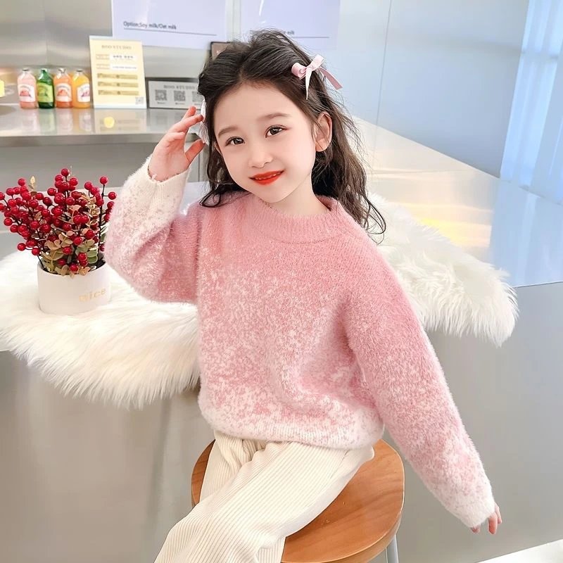 2025冬季女童毛衣加厚亲子装水貂毛保暖洋气套头上衣大童儿童毛衣