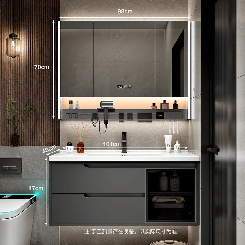 简约卫生间洗漱智能实木浴室柜陶瓷一体卫浴洗脸盆洗手盆组合套装