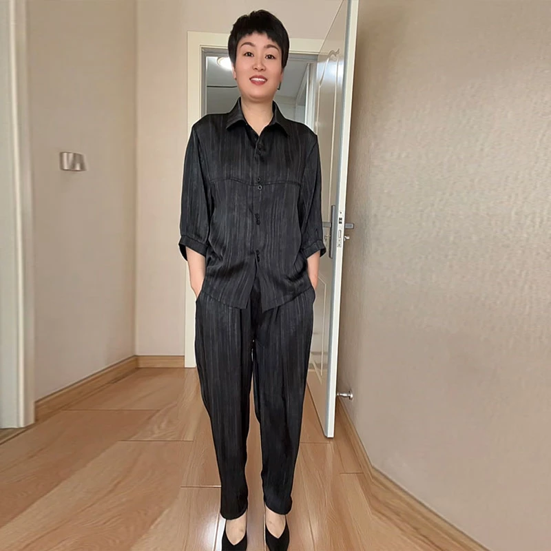 夏季凉感两件套薄款时尚气质女装短袖上衣哈伦裤休闲百搭显瘦套装