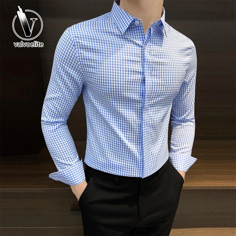 VALVOELITE衬衫长袖春秋2025新款商务休闲男装高级感痞帅暗扣衬衫