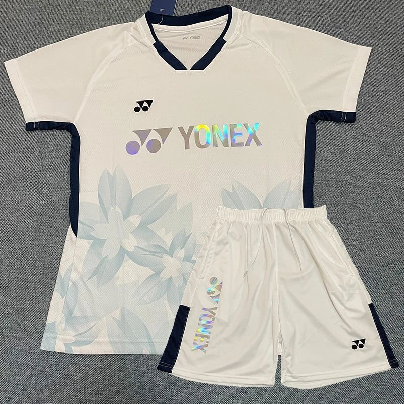 Yy尤尼桃田同款白樱花羽毛球服大赛宽松透气男女速干球服运动套装