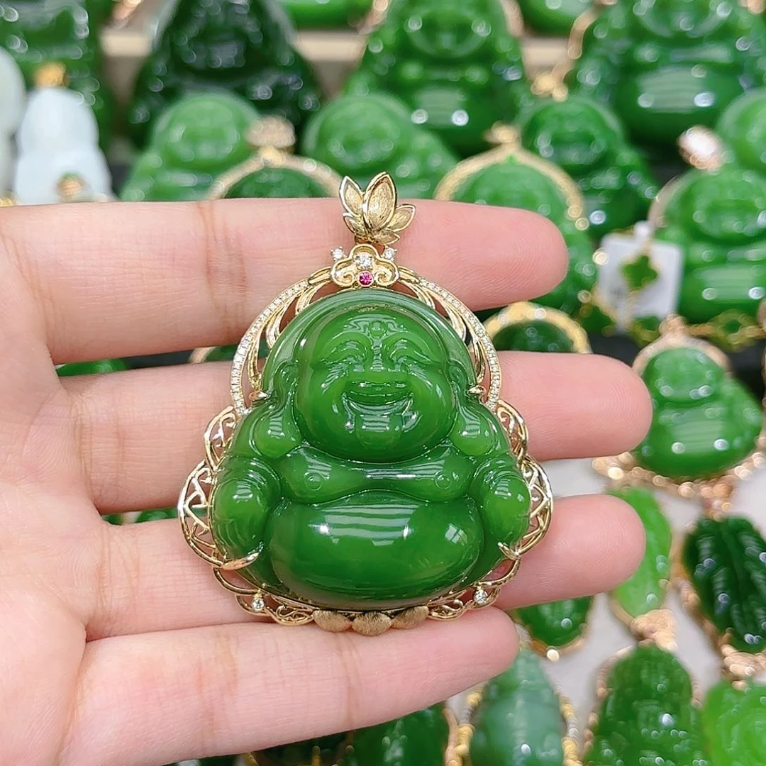 和田玉（碧玉）颈饰18K金镶嵌
