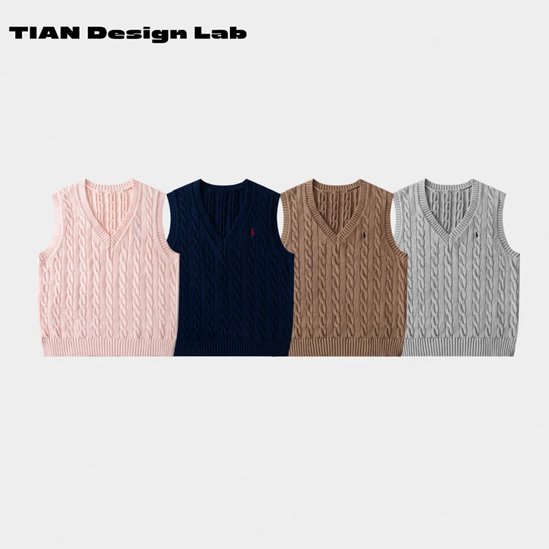 Tian design lab秋冬新款学院老钱风针织衫小标麻花马甲背心