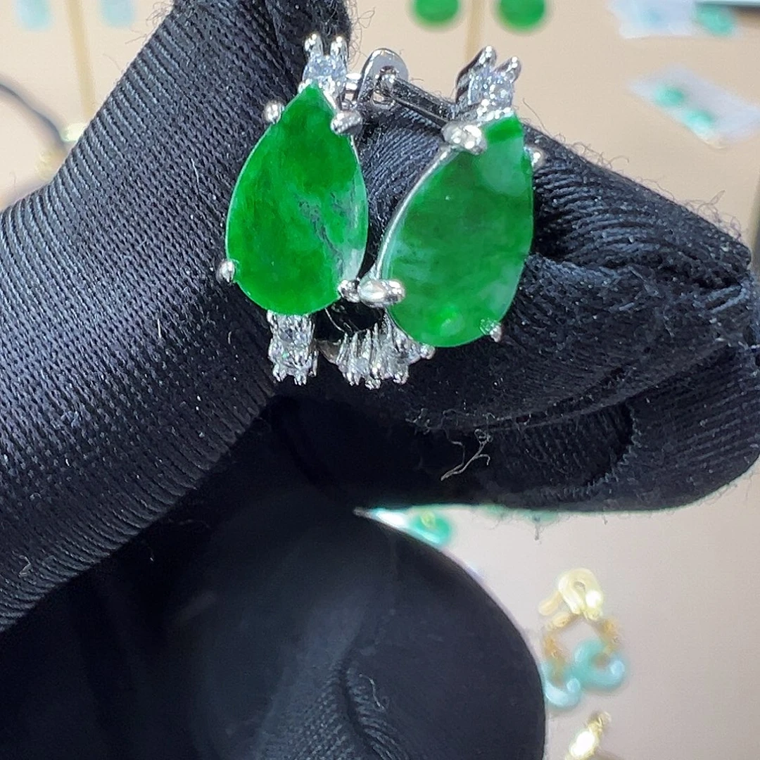 翡翠银S925镶嵌耳饰耳环