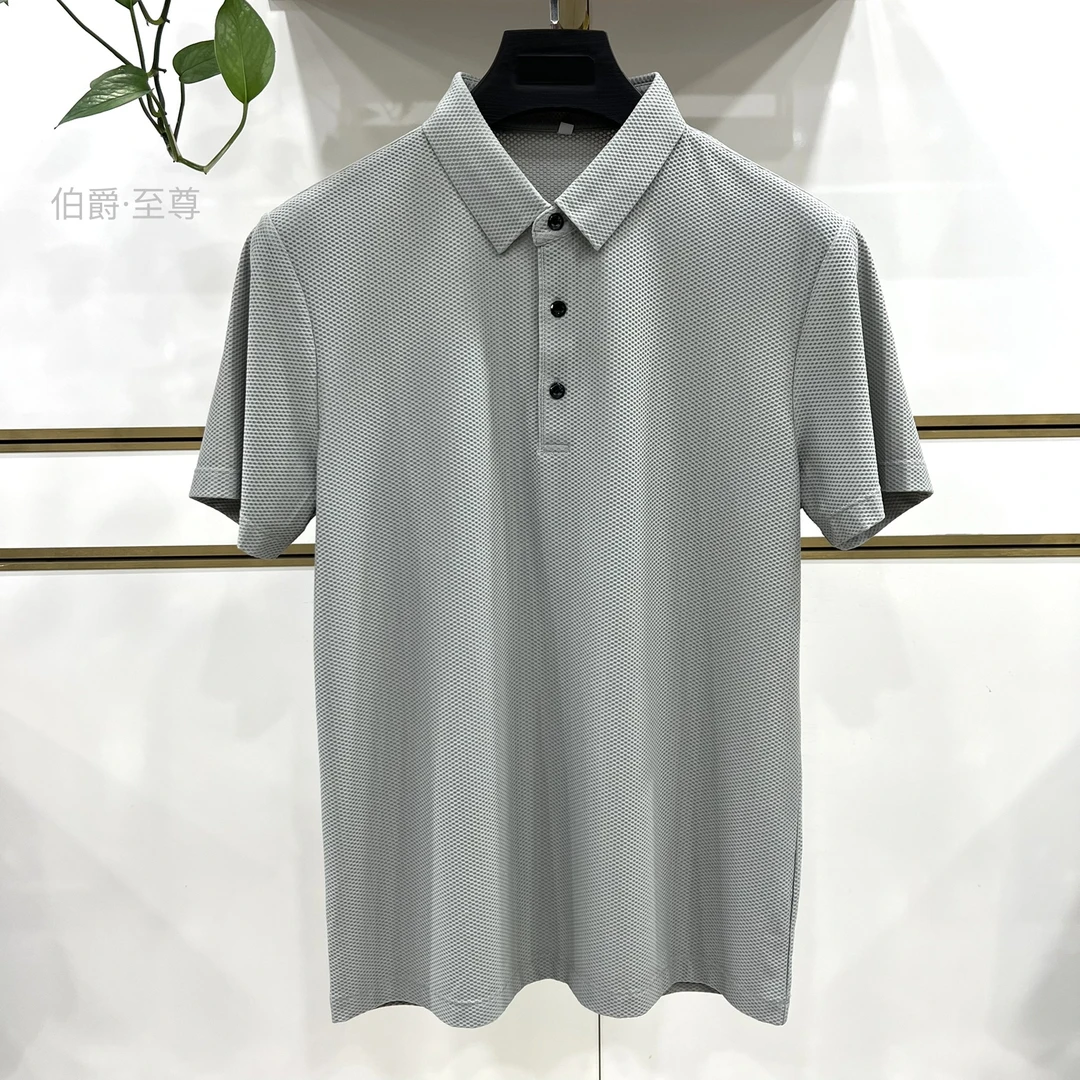 夏季高端新款冰丝翻领短袖T恤男士纯色休闲薄款POLO衫上衣半袖t恤