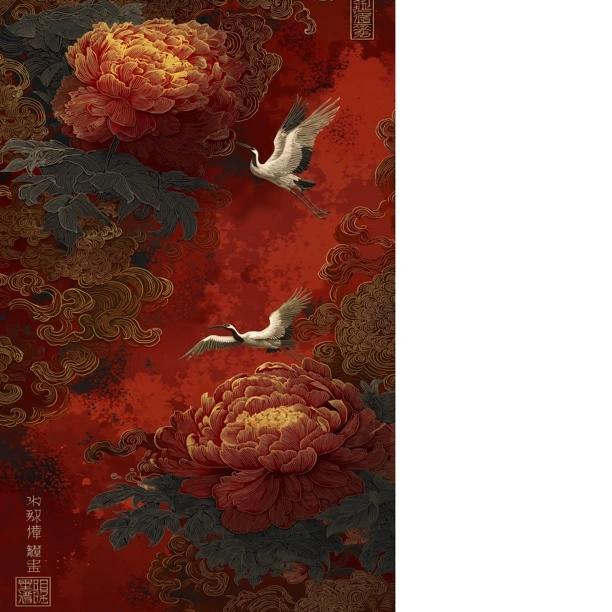 W-23新中式全家福宽1.5米x高2.5米冲印加厚帆布材质背景布