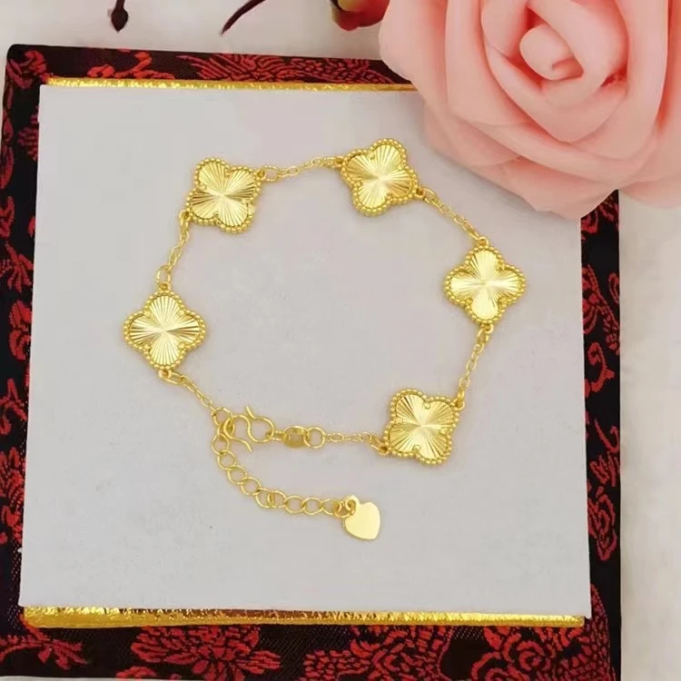 铜合金手链 四叶草百搭气质黄色ins拼接素款小众个性编织设计