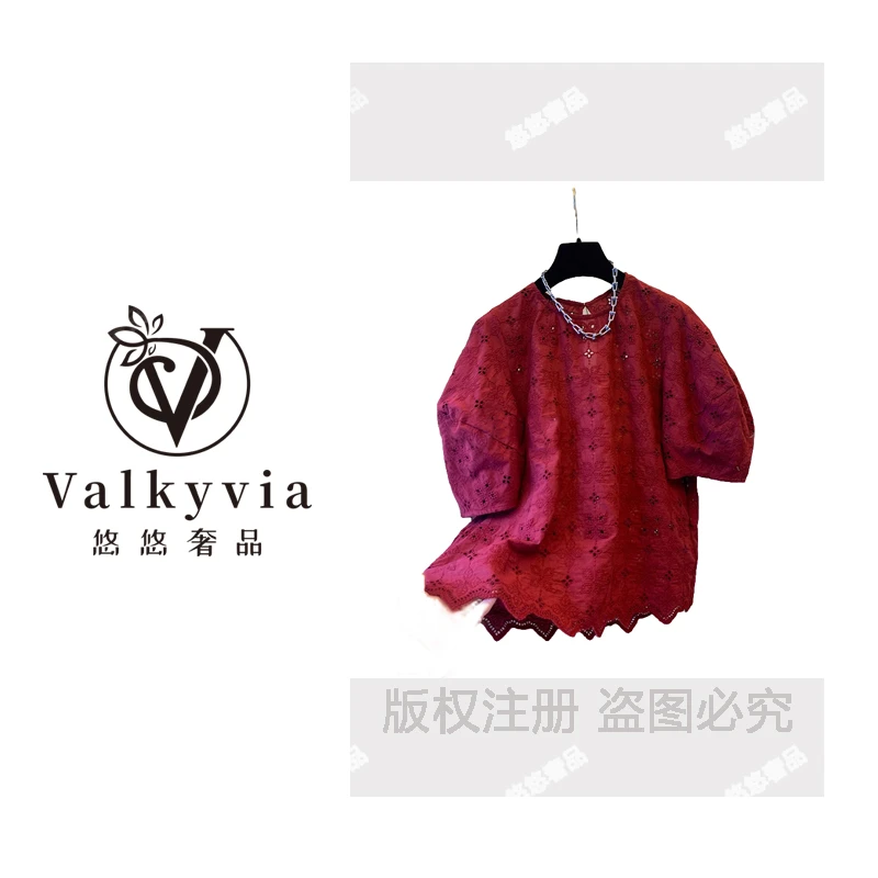 【Valkyvia悠悠奢品】夏季新款蕾丝刺绣泡泡袖减龄衬衫上衣女娃娃衫