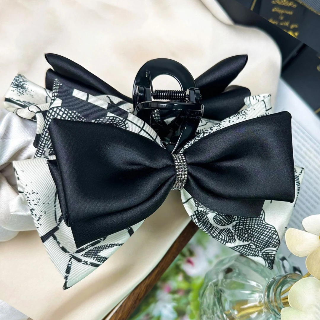 新款在逃公主双面大号蝴蝶结发夹鲨鱼夹精致缎面高级感发抓盘发夹