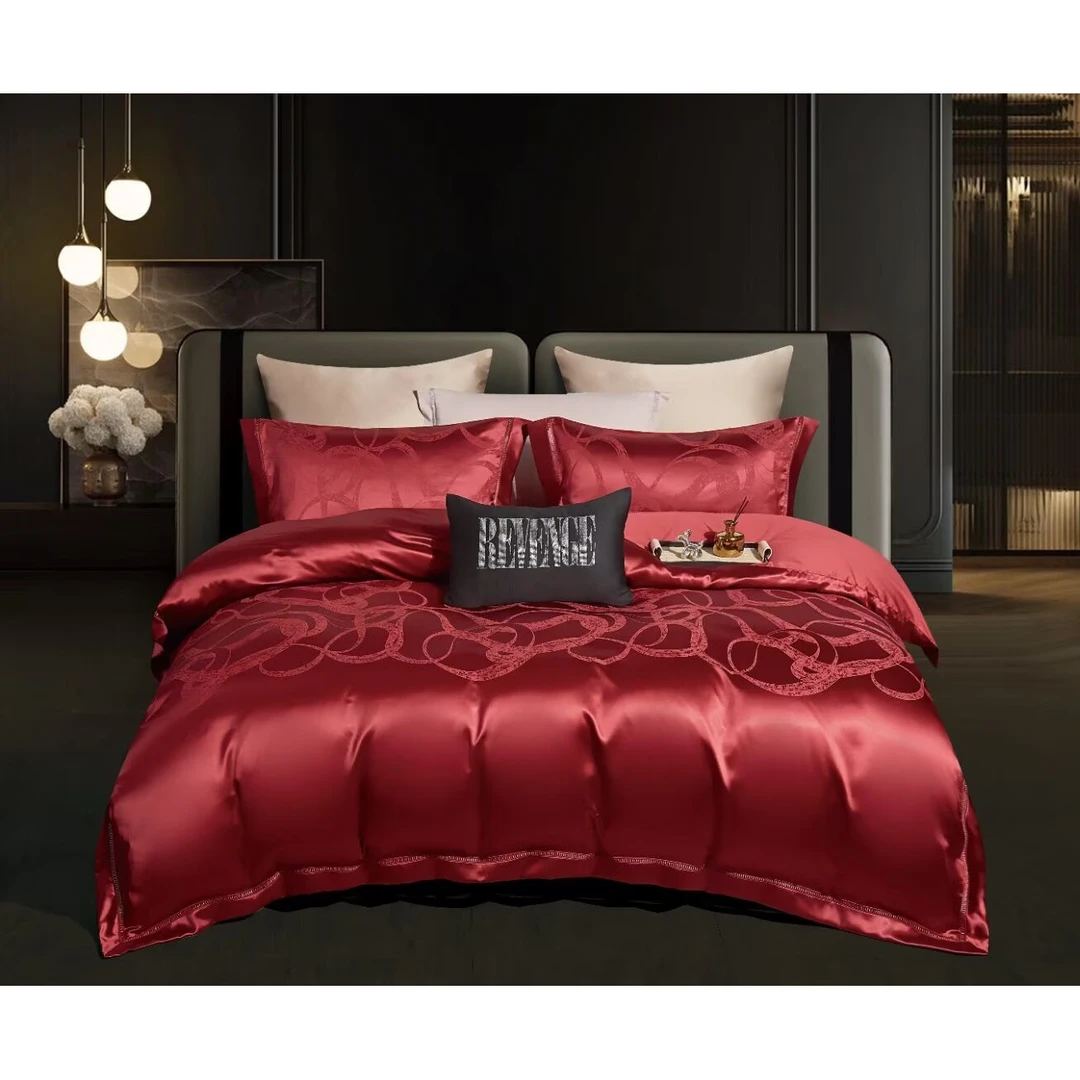 【专柜清仓】轻奢高精密双股色织真丝提花四件套-肖邦/夜曲红