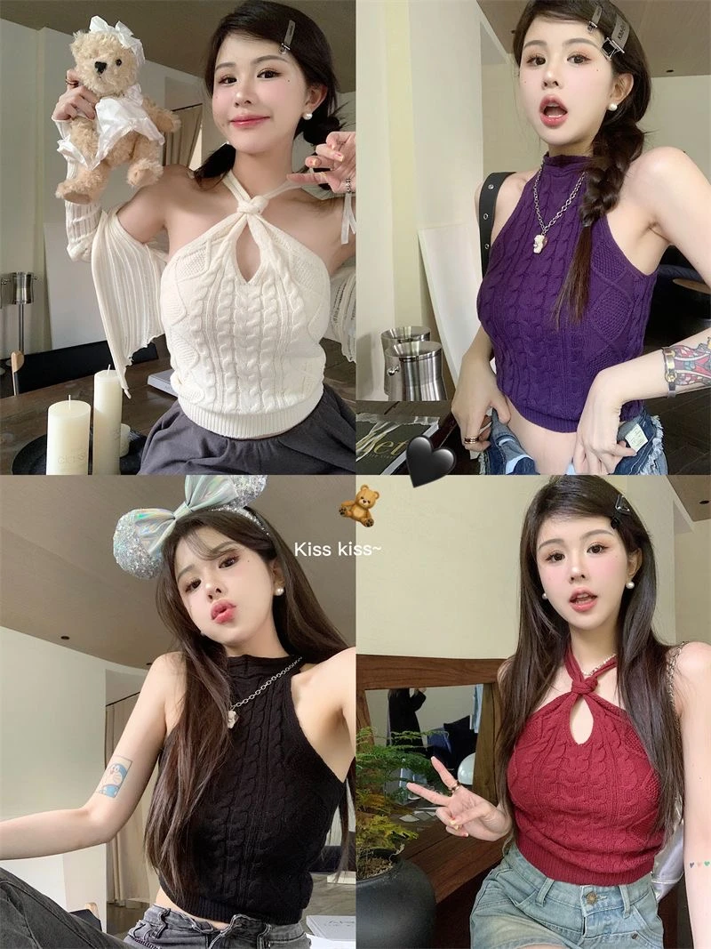 美式辣妹背心交叉前后双穿女装