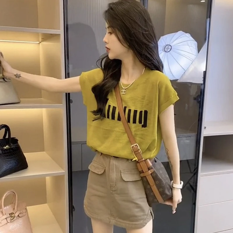 2025夏季新款休闲简约短袖圆领t恤女薄款小个子宽松显瘦百搭上衣