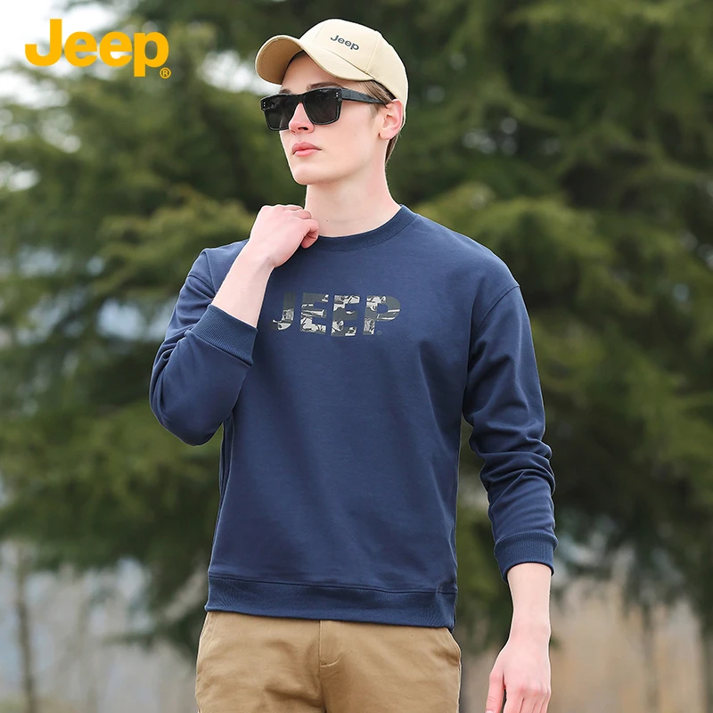 JEEP吉普卫衣男春秋季潮流宽松圆领长袖T恤男士休闲打底衣服男装