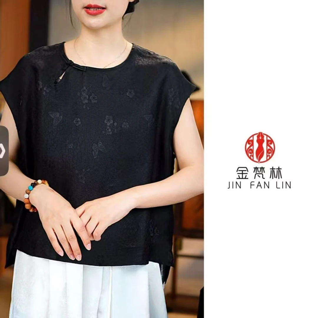 【蝴蝶绞萝】新中式中国风老料重缎真丝香云纱四经绞罗圆领小上衣