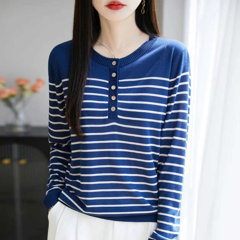 打底衫女2025新款春秋内搭半开领条纹针织上衣时尚女装气质毛衣