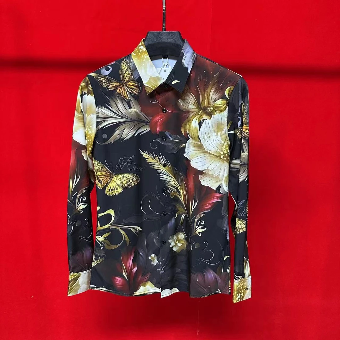 2025甄选新款免烫高弹力高品质时尚印花烫钻春款长袖衬衣82543