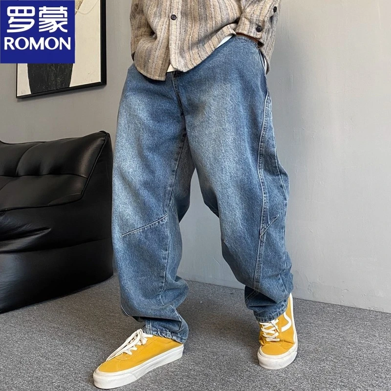 罗蒙美式休闲痞帅百搭水洗复古牛仔裤男直筒宽松新款大码裤子秋季