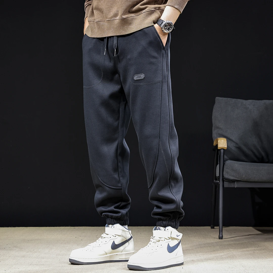 LEIGHZ/雷茨休闲运动裤男士秋冬季新款潮牌大码加绒束脚裤子卫裤