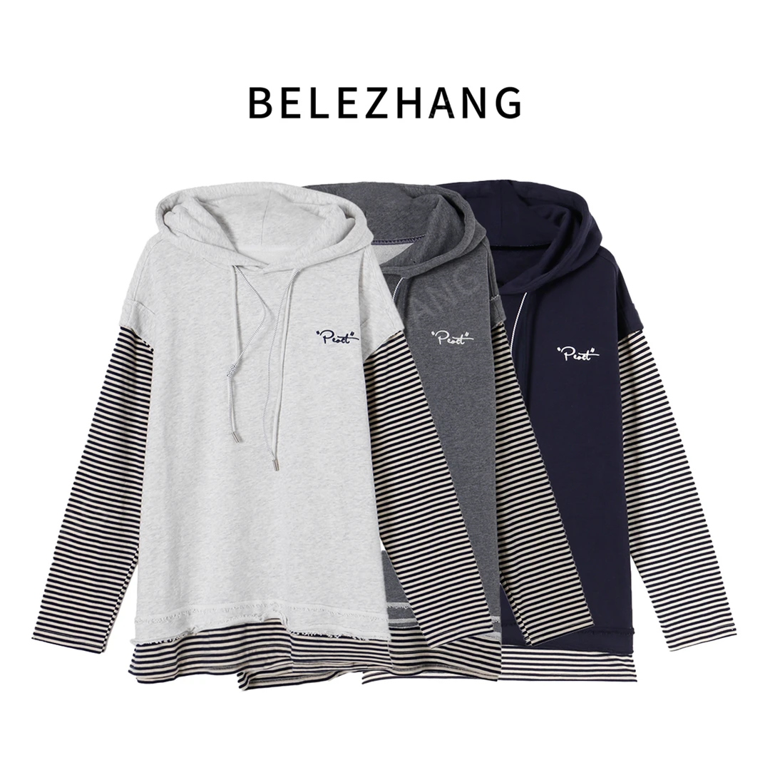 BELE ZHANG【蓝调往事】小众设计感连帽休息卫衣-1283