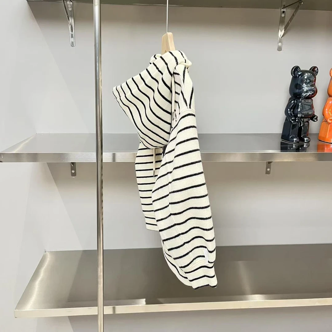 秋冬男童女童针织外套米白黑条 9183高奢亲子系