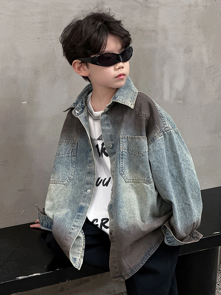 男童外套春秋款2025男童衬衫春秋款韩版时尚中大童潮酷痞帅童装