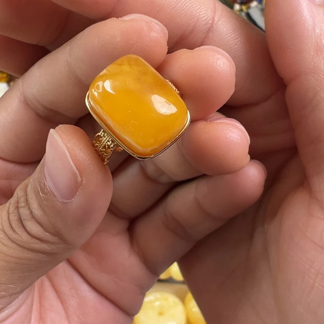 蜜蜡银S925镀金镶嵌裸石蜜蜡