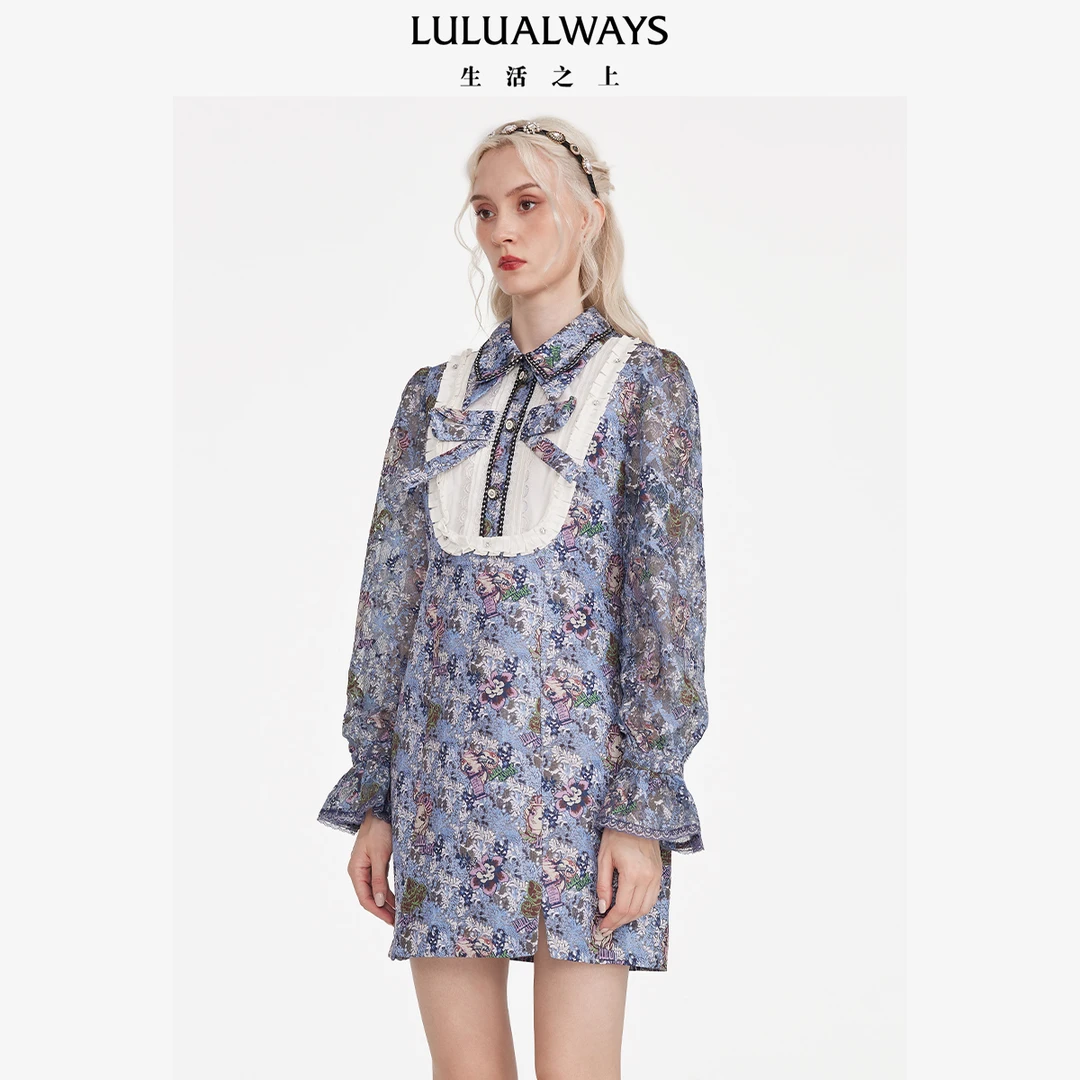 【媛媛女王专享】LULUALWAYS印花蝴蝶结连衣裙LNC517K
