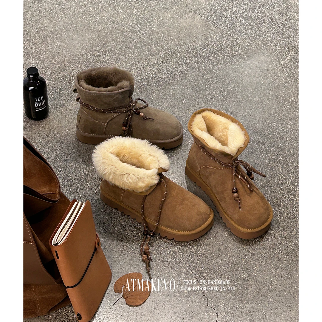 吕小布 | 反内卷雪地靴 羊皮毛一体雪地鞋御寒加厚保暖短靴女0733