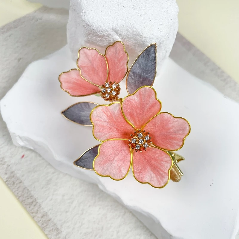 现货非遗绒花粉黛发夹纯手工制作默认微瑕改主体联系客服A-06