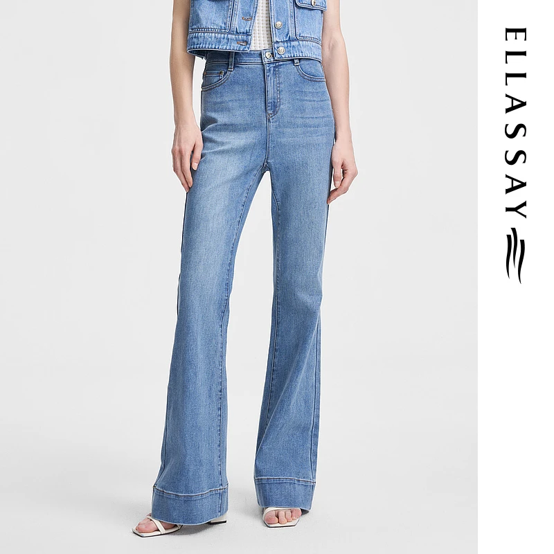 ELLASSAY歌力思欧若轻机能棉感高腰直筒牛仔裤女EWW351N0