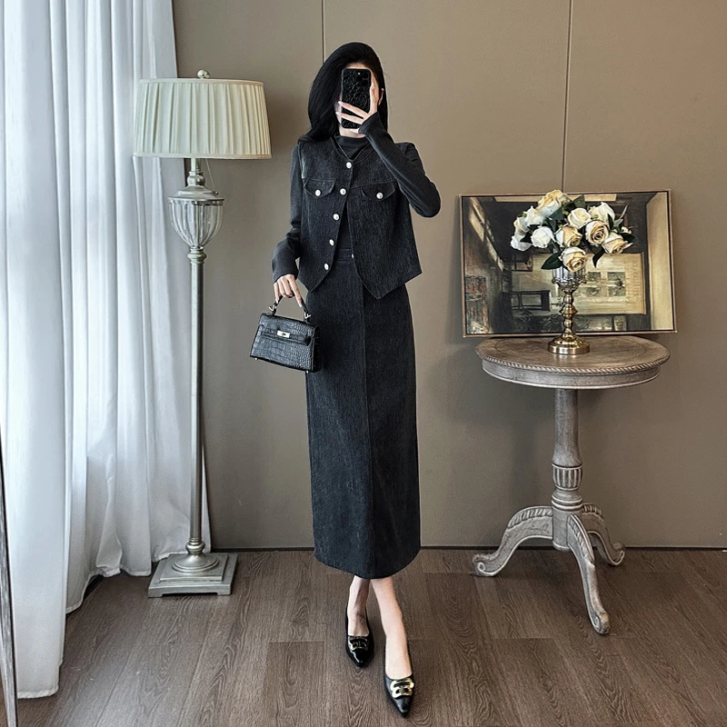 2025春秋季轻熟风法式气质一整套千金风时尚套装高腰复古三件套女